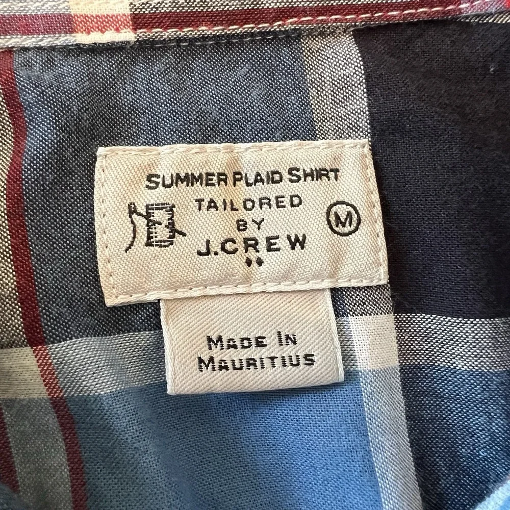 J.Crew Mens Summer Plaid Shirt Tailored Fit Blue Red Cotton Button Down 40732 M
